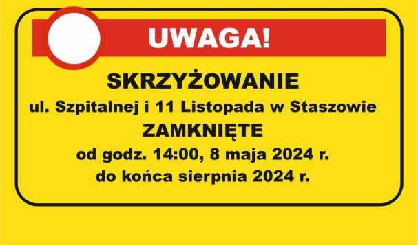 UWAGA! Skrzyżowanie ul. Szpitalnej i 11 Listopada w Staszowie zamknięte